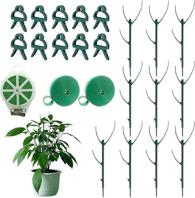 10 Pack Stackable Plant Support Stakes, Adjustable Moss Pole for Tall Potted Plants, Garden Climbing Stakes for Indoor & Outdoor Climbing, Trailing & Heavy Potted Plants