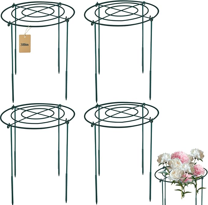 4Set Metal Peony Grid Cages, 30"H X 13"D Large Flower Support Cages Grow Through Hoop Ring Peony Stakes Garden Plant Support Rings Heavy Duty Plant Braces Peonies Structure for Outdoor Plants Blossoms