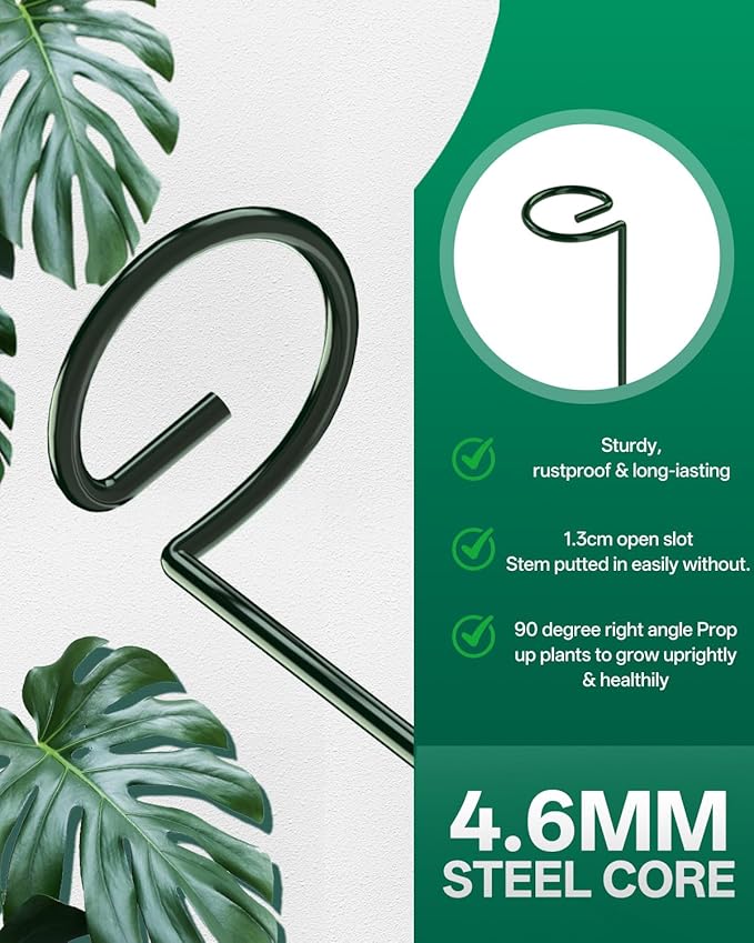 Breeze Touch 12 Pack Plant Stakes, 23.6 Inch Plant Support Stakes with 15 Twist Ties, Plant Sticks Support, Flower Stakes for Plants Peony, Tomato Seedling, Marigold, Amaryllis, Sapling, Coreopsis
