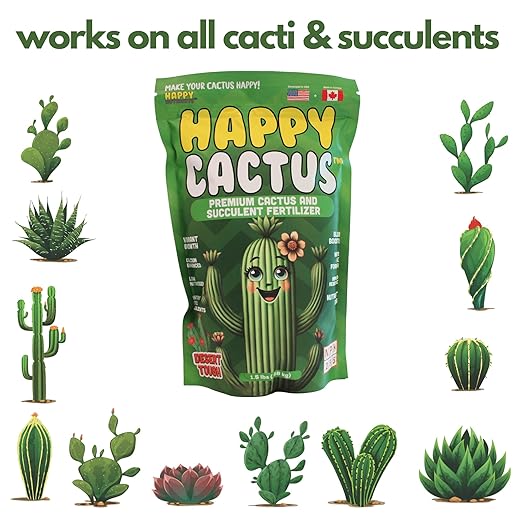 Happy Cactus Fertilizer by Happy Nutrients– Low Nitrogen Fertilizer for Cactus Plant & Succulents – Bloom Booster with Calcium for Vibrant Growth – 2-5-5 NPK, 1.5 lbs for Indoor/Outdoor Use
