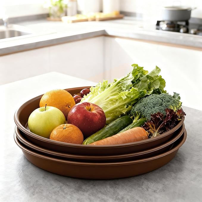 Plant Saucer 14 inch, Heavy Large Planter Durable Thicker Plastic Plant Trays for Indoors and Outdoor, Plant Saucer Drip Trays,Brown (14" - 3 Pack)