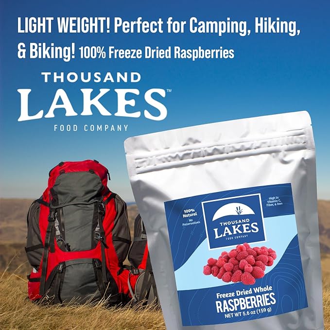 Thousand Lakes Freeze Dried Fruit - Raspberries - Bulk 5.6 ounces | No Sugar Added | 100% Whole Raspberries