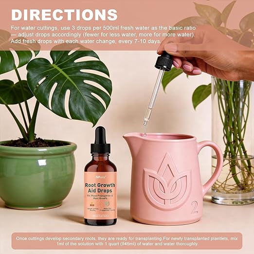 Root Drops - Liquid Rooting Hormone - Fast Growth for Cuttings | Less Shock in Water/Soil/LECA/Moss | Fits Pothos, Monstera, Philodendron & All Houseplants (4 oz) (1)