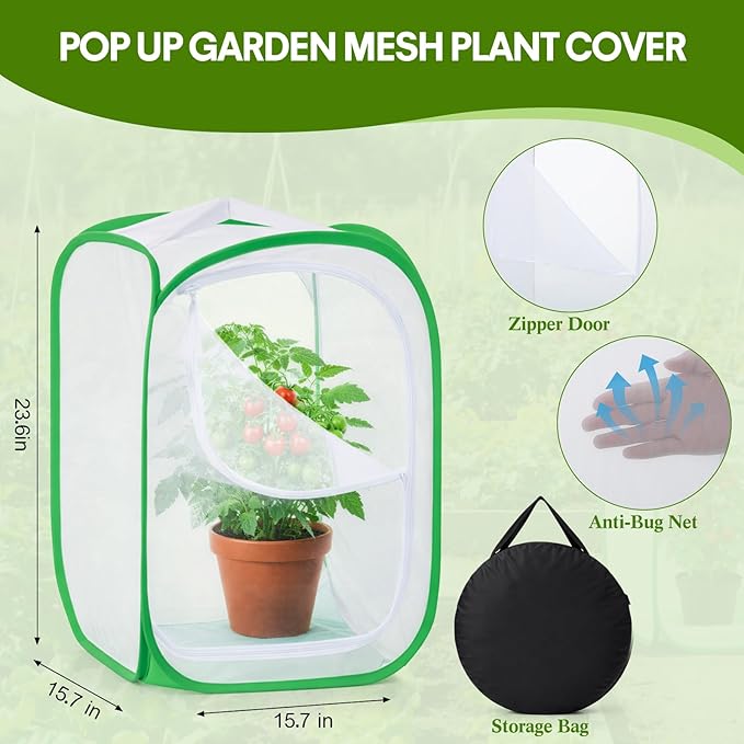 2 Pack Mesh Plant Covers 15.7 x 15.7 x 23.6 Inch Tomato Crop Netting Cage Garden Tents for Plant Protection from Insects Animals Outdoor Tall Crop Cage for Fruit, Vegetables, Flowers and Herbs