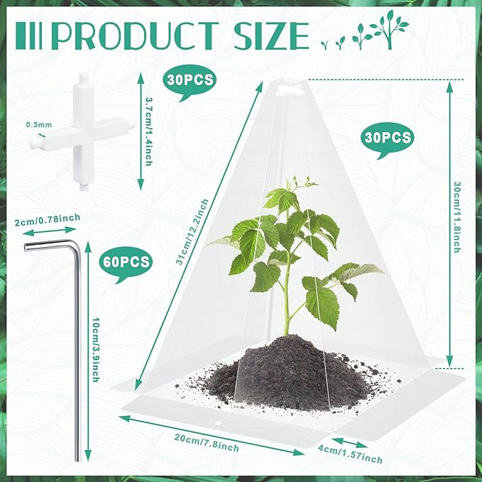30 Packs 12"x 8" Garden Cloches for Plants,Plant Protectors from Animals,Plant Cages for Outdoor Plants,Plant Covers from Animals,Chicken Wire Cloche with Stakes for Protect Plants,Seedling,Vegetables