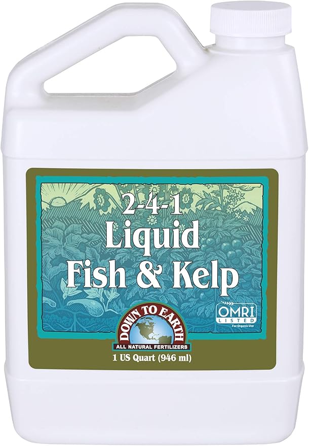 Down To Earth All Natural Fertilizers Organic Liquid Fish & Kelp Concentrate - Plant Food for Vegetable Gardens and Flower Beds - Makes up to 32 Gallons 2-4-1, 32 oz