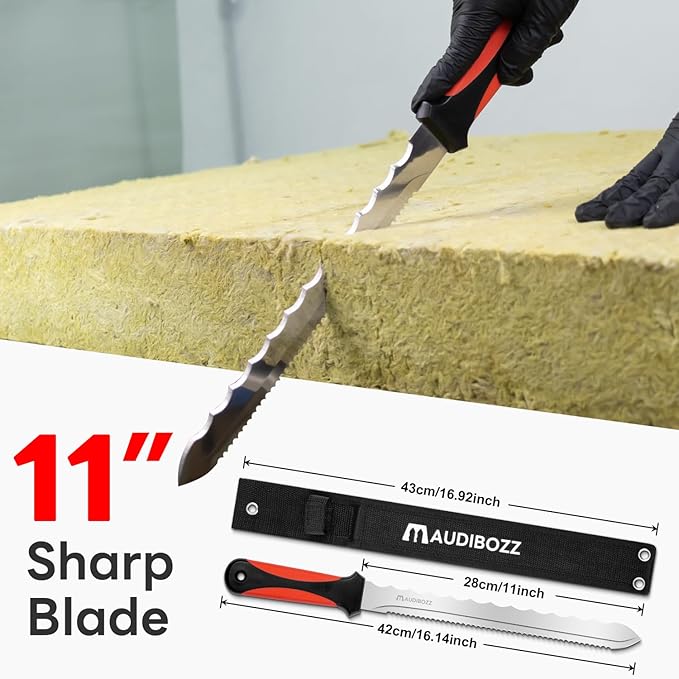 Insulation Knife - Sod Cutter Knife: stainless steel 11.14-Inch sharp blade, double side utility Lawn Repair Saw with Nylon Sheath