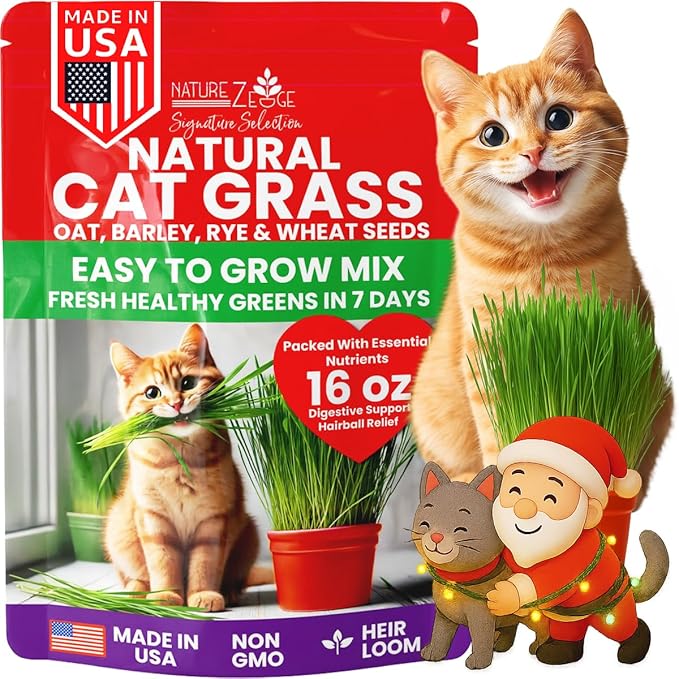 NatureZ Edge Premium Cat Grass Seeds for Indoor Cats, Non GMO - 1 lb Oat, Wheat, Barley & Rye Grass for Indoor Cats, Cat Plant, Kitty Lawn, Pet Grass, Hierba para Gatos, Made in USA