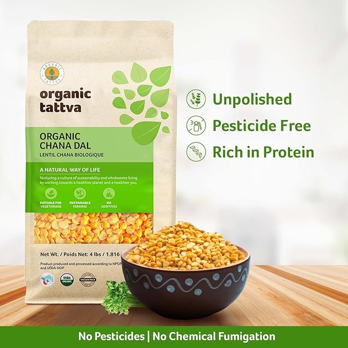 Organic Tattva Chana Dal (4 lbs) - Split Chickpeas Yellow Lentils Organic, Gluten Free, Vegan & Kosher - High Protein Lentils Dry - Pure Garbanzo Beans Dal for Everyday Nutrition - USDA Certified