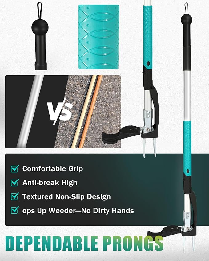 Breeze Touch Stand Up Weed Puller 39" with 4-Claw Hardened Steel Head, Heavy Duty Long Handle Weed Removal Tool for Lawn & Garden, Removes Deep-Root Weeds Like Dandelion & Crabgrass