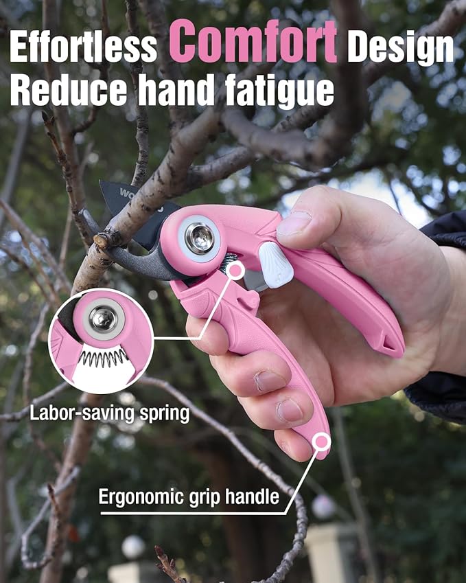 WORKPRO 2 Pack Garden Pruning Shears, 6.9" Bypass & Straight Shears, Premium Gardening Clippers for Flowers, Plants, and Fruit Trimming, Pink