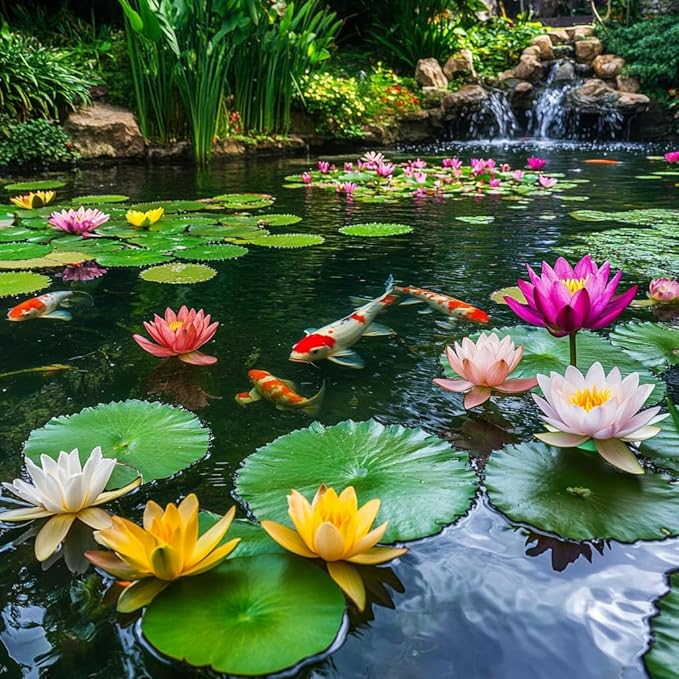 10 Mixed Bowl Lotus Flower Seeds for Planting, Water Lily Flower Plants, Bonsai Lotus Seeds, High Germination, Red, Bule, Pink, White and Purple Colors, Non-GMO Aquatic Plant Seeds