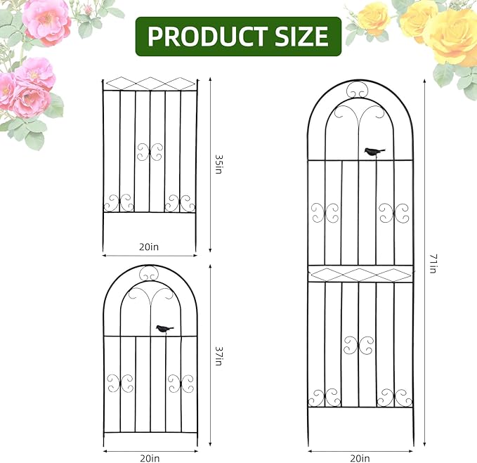 Amoskey 2 Pack 71x20in Durable Garden Trellis for Climbing Plants - Outdoor Trellis Supports for Lush Greenery - Ideal for Vines, Flowers, and Vegetables, Easy Installation & Space-Saving Design