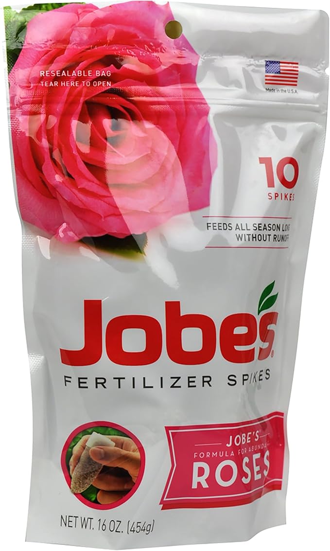 Jobe's Rose Fertilizer Spikes, Easy Plant Care Plant Fertilizer for Rose, Hydrangea, Hibiscus, Azalea, and Other Flowering Shrubs, 10 Count