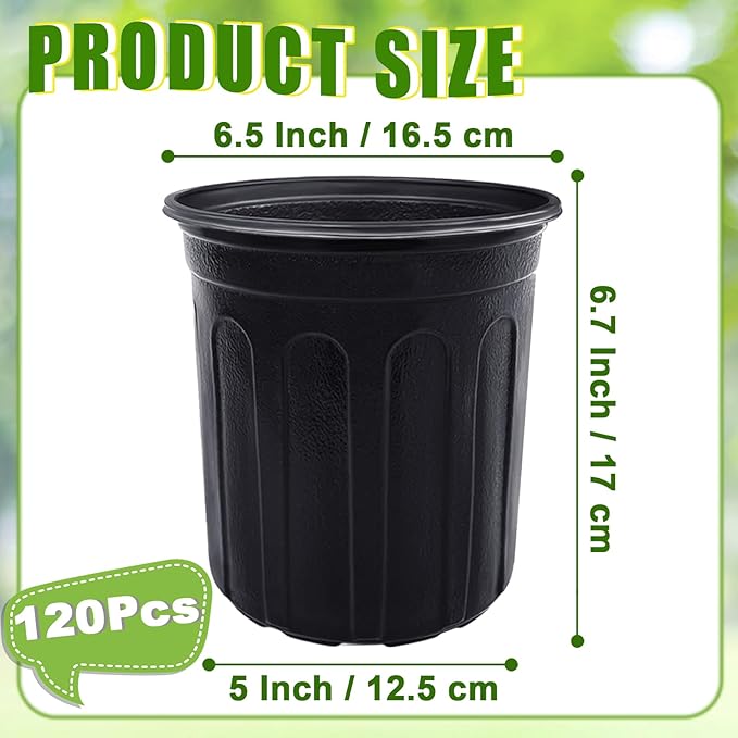 Anyumocz 120 Pcs 1 Gallon Plant Nursery Pots,Plastic Seed Starter Pots with Drainage Holes,Garden Flower Container Seedling Pot for Planting,Transplanting,Cuttings,Home Garden(Black)