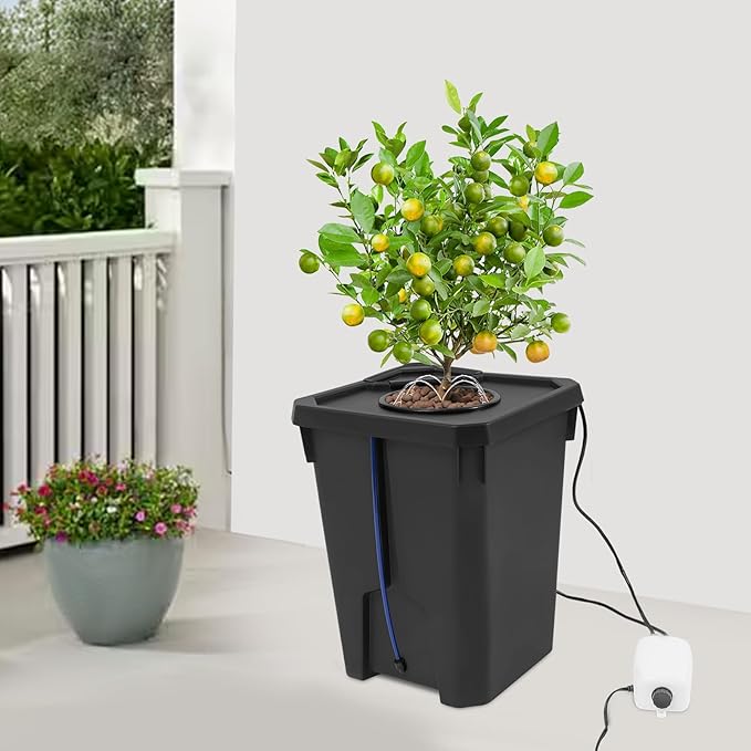 Hydroponics Growing Buckets, 1PCS Deep Water Culture Bucket System 7 Gallon Recirculating Drip Garden System with Air Pump & Clay Pebbles for Greenhouse, Garden, Balcony (1 PCS)