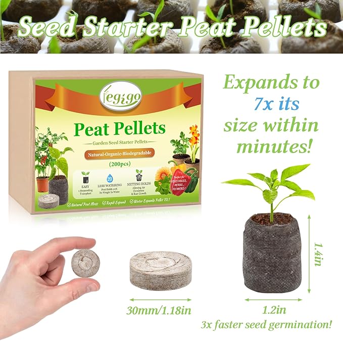 Legigo 50 PCS 30mm Peat Pellets Seed Starter Soil, Compressed Seed Starting Pods Plant Starter Soil Pods Plugs for Seedlings, Peat Pods for Starting Seeds, Herbs Tomatoes Flowers and Vegetables