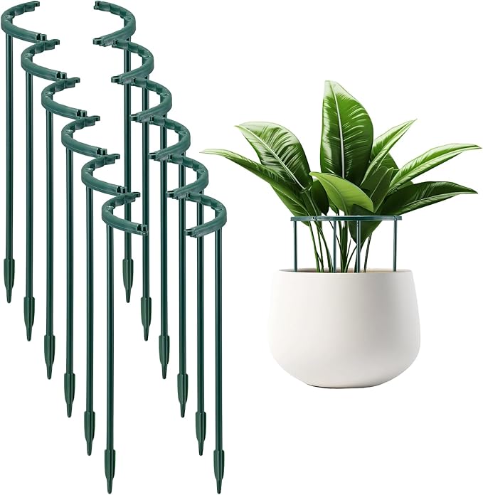 12Pack Plant Support Stakes,Half Round Plant Support Ring Plastic Plant Cage Holder Flower Pot Climbing Trellis for Small Plant Flower Vegetable,Indoor and Outdoor Plants