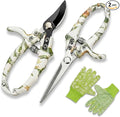 Pruning Shears for Gardening 2-Pack – 6.7" SK5 Bypass Pruner & 7.2" Straight Snips with Non-Slip Gloves – Lightweight Floral Garden Clipper for Women, Rose Trimmer & Plant Scissors Gift Set