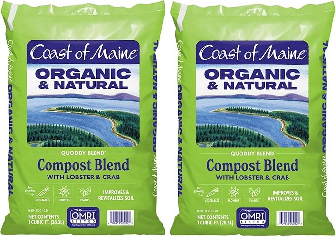 Coast of Maine Quoddy Blend, 1 cu ft (Pack of 2) Organic and Natural Compost Blend with Lobster and Crab - Improves and Revitilizes Soil