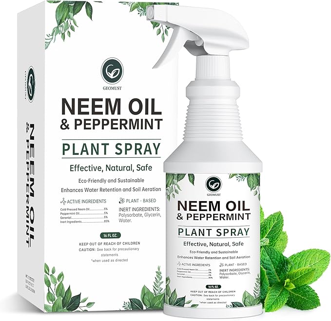 Neem Oil Plant Spray with Peppermint, 16oz Ready-to-Use, Natural Plant Protection, Multi-Purpose Botanical Spray for Indoor & Outdoor Use, Safe for Vegetables & Houseplants