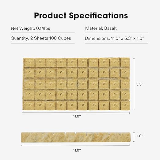 VIVOSUN 1 Inch Rockwool Cubes, 100 Plugs Grow Cubes for Hydroponics, Cuttings, Cloning, Plant Propagation, Seed Startling