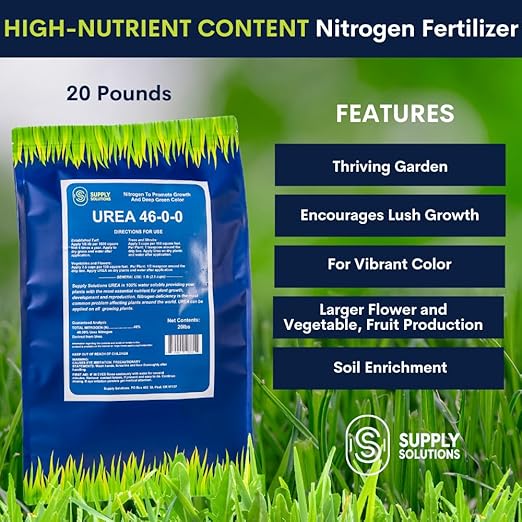 Supply Solutions Urea 46-0-0 Nitrogen Fertilizer to Stimulate Lush Growth and Deep Green Color - Plant Food Plant Fertilizer for Plants Lawn Garden - Bloom Booster for Flowers, Fruits (20 Pounds)