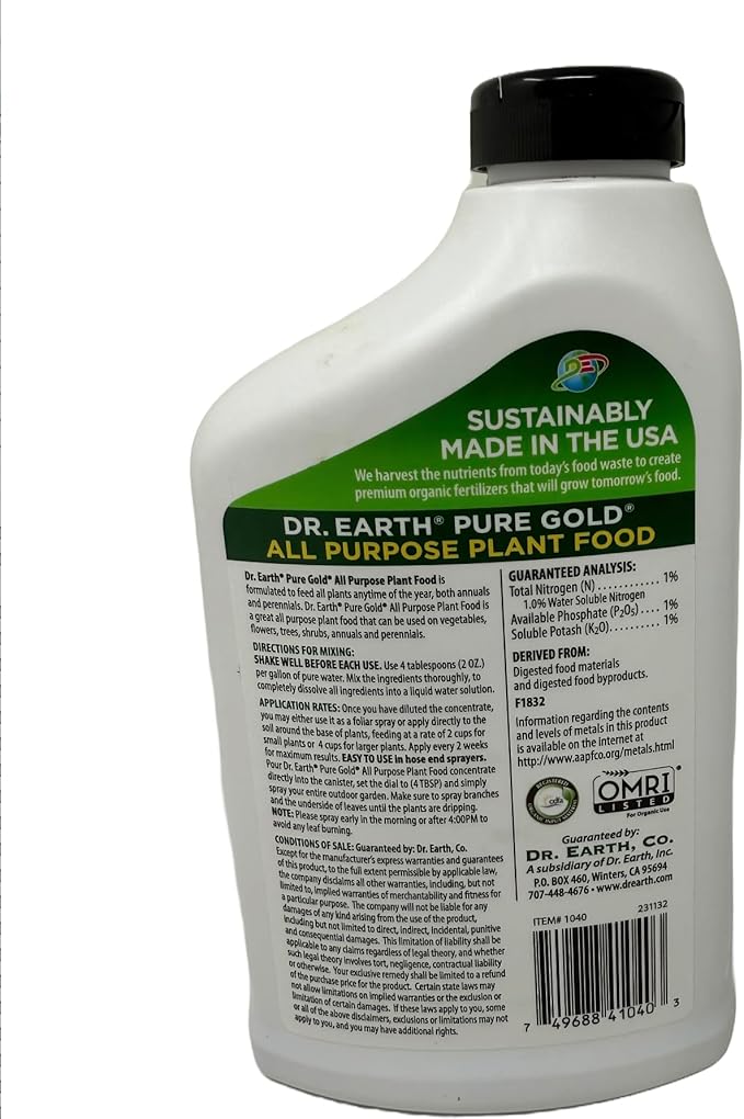 Dr. Earth Pure Gold All Purpose Liquid Plant Food 24 oz Concentrate