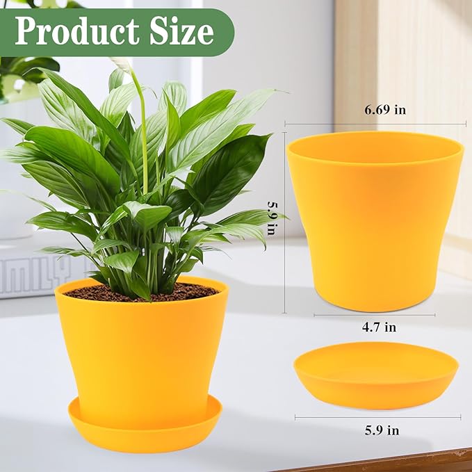 6.7 Inch Plant Pots Indoor Outdoor, 8 Pack Colorful Plant Flower Pots with Drainage Holes and Saucers Plastic Planters Nursery Pots for Garden Plants Flowers Succulents