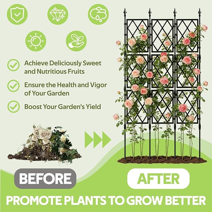 Garden Trellis for Climbing Plants Outdoor - 65" PE-Coated Metal Pipes & Plastic Grids Rose Wall Trellis Frame - Sturdy Privacy Screen Plant Support Fence for Flowers Vines Vegetables