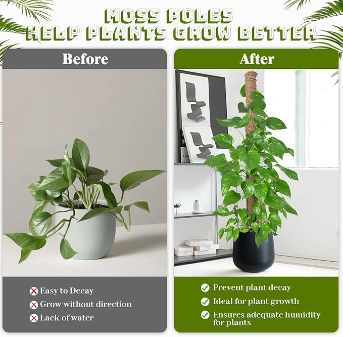 48 Inch Moss Pole, 2Pack Bendable Moss Pole for Plants Monstera, Tall Moss Poles for Climbing Plants Indoor, Large Pole Support, Garden Trellis Plant Stick Stakes for Potted Plants, Pothos