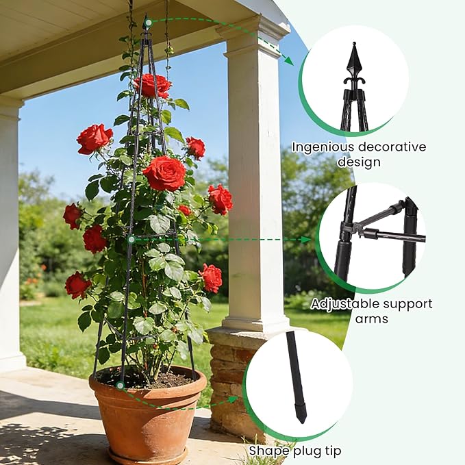 Garden Trellis for Climbing Plants Outdoor, 67" Tall Cucumber Trellis Tomato Plant Support for Climbing Vine, for Raised Bed, Black, 1 Pack