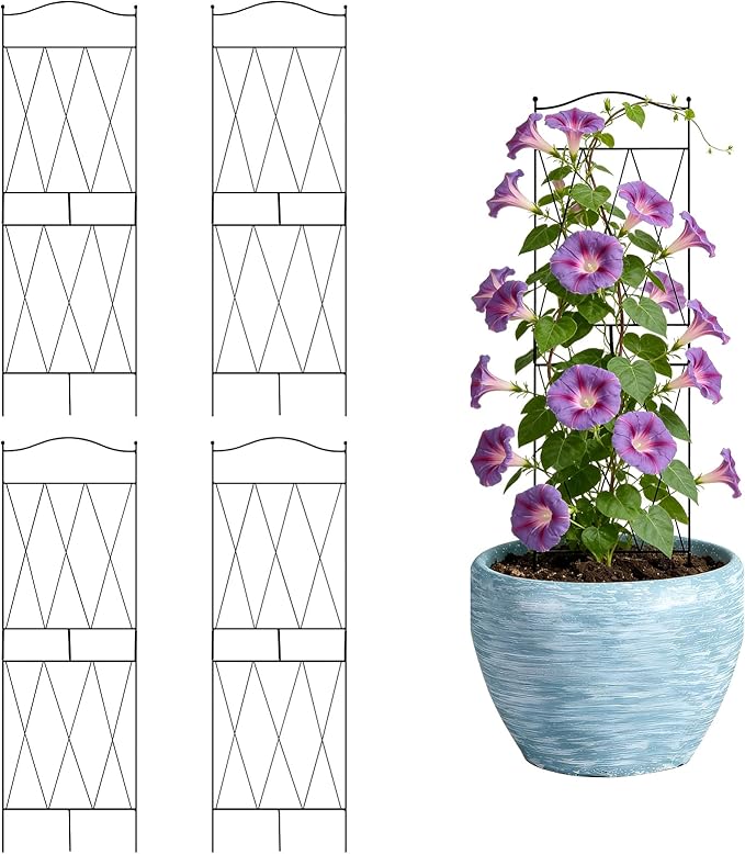 32 Inch Metal Plant Trellis for Climbing Plants, 4 Pack Garden Trellis, Decorative Support for Pothos, Monstera, Ivy, Flowers & Houseplants，Indoor & Outdoor