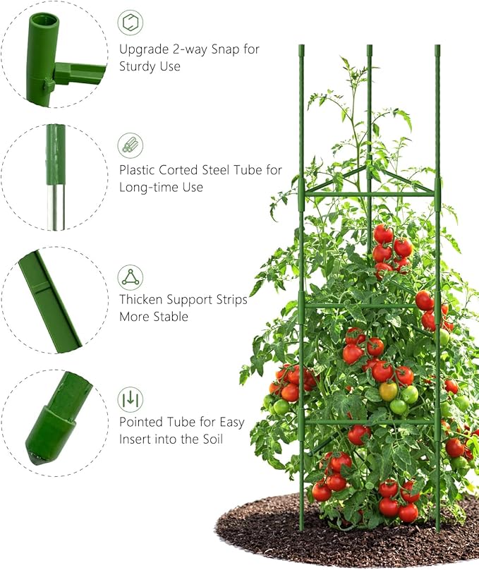 Growsun 51 inch Tomato Cage Heavy-Duty Plant Support Cucumber & Vine Vegetables – Adjustable Green Metal Garden Trellis for Climbing Plants, Indoor & Outdoor Use, 1 Pack