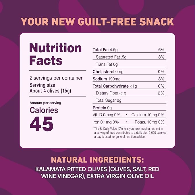 Freestyle Snacks Olive Snack Packs - As Seen on Shark Tank - Single Serve - Fresh Pitted Kalamata Olives, Grown in Greece, All Natural, Non-GMO, Sugar-Free, Salty Snack - Kalamata, 1.1oz (6 Pack)
