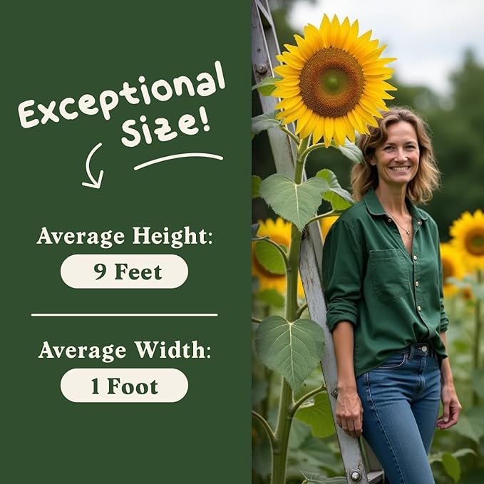 Seedboy Organic Giant Mammoth Grey Sunflower Seeds for Planting Indoor and Outdoor, Non-GMO and USDA Certified Flower Seed Packet for Hydroponic Garden Indoor or Planting Outdoor (Giant Sunflower)