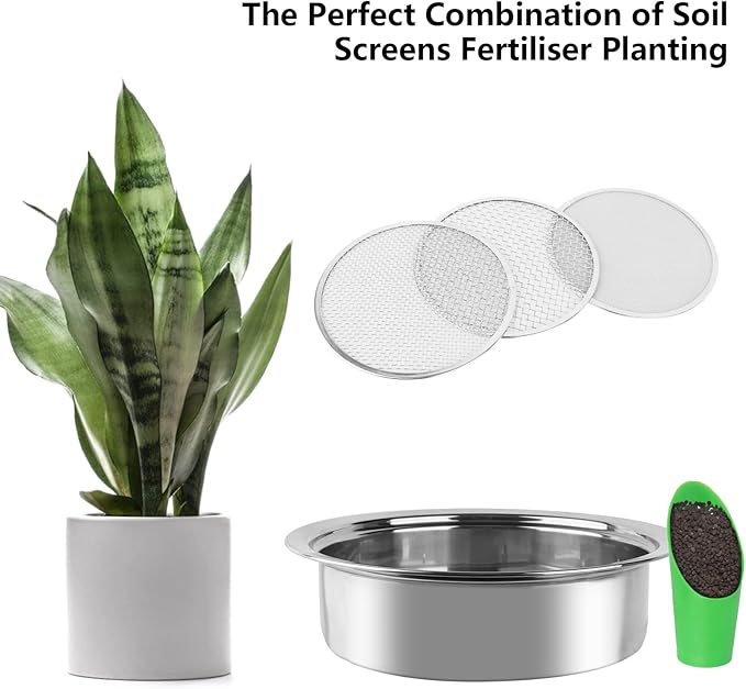 Heavy Duty Stainless Steel Garden Soil Sifter Compost Screen - 3 Sizes (Fine/Medium/Coarse Mesh) for Sifting Compost,Dirt,Rocks,Rotary Tool&Compatible, Home Garden Sieve for Gardening & Landscaping