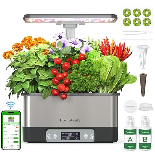 Homeleafy Hydroponics Growing System Kit, 8 Pods Smart Indoor Herb Garden with WiFi App Control, Seeds Pod Kit,LED Grow Light,Stainless Steel Herbs Planter for Lettuce,Basil,Gardening Gifts