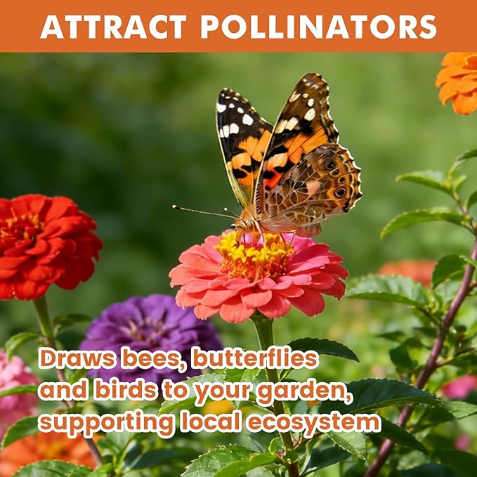 Zinnia Seeds for 2026 Planting, 5000+ Flowers Seeds, 7 Vibrant Colors Mix & Large Bloom, Non-GMO Heirloom Wildflower Seeds for Pollinator Garden Outdoor Borders, Easy to Grow Annual Flowers