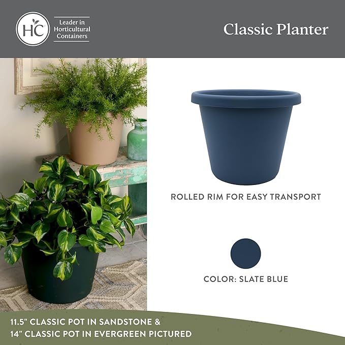 The HC Companies Classic Round Plastic Plant Pot w/Rolled Rim - Lightweight & UV Resistant Flower Pot for Herbs & More - Outdoor & Indoor Plant Pots w/Drainage (17 inch Slate Blue, Pack of 1)