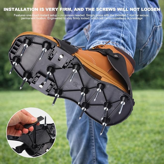 Aeration Shoes for Lawn, Lawn Aerator Shoes for Grass, Stainless Steel Spikes Aerator Lawn Shoes with Adjustable Straps for Patio/Yard/Garden for Easy Yard Aeration (Black)
