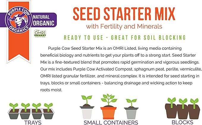 Purple Cow Organics Seed Starter 12 Quart Bag, All Natural and Organic, Fast Seedling Germination, Grows Strong Roots for Indoor Gardens, Raised Beds & Transplanting