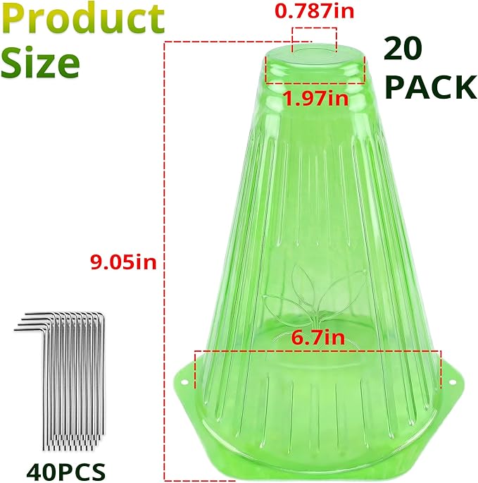 Pack 20 Garden Cloches for Plants, Reusable Bell Plant Cover with Metal Stakes, Plant Protection Cloches for Potted Plants/Seedlings,Protect Plants from Sun,Birds, Frost