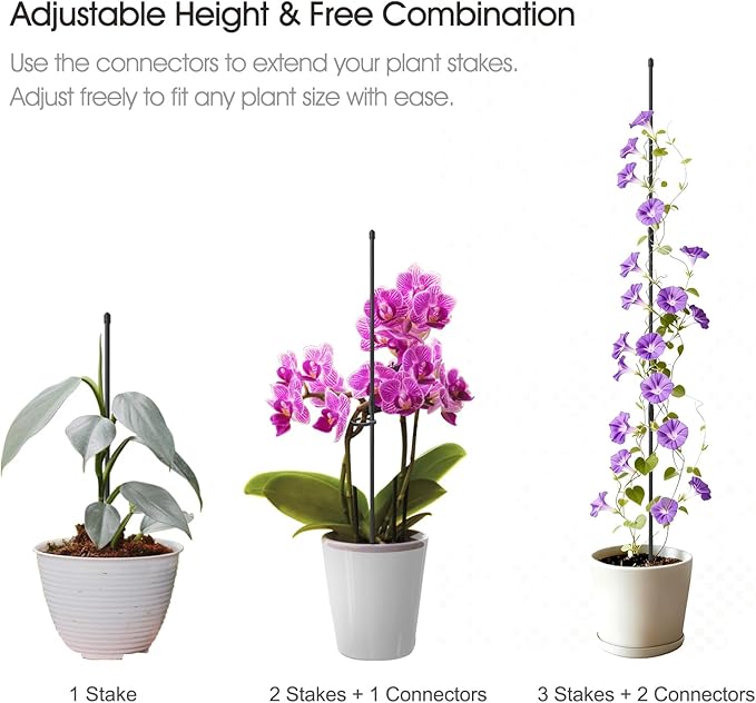 Plant Stakes for Indoor Plants, RIFNY 14 Inch Plant Support Stakes with Clips, Tall Adjustable Plant Sticks for Indoor Monstera Tomato Orchid Potted Plants Flower (6 PCS, Black)