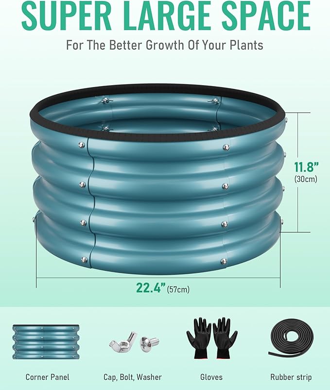 ZXZYHFTY Raised Garden Bed, 0.6 mm Galvanized Steel Round Planter Box with Open Bottom, Blue, 2 x 2 x 1 FT, 1 Pack