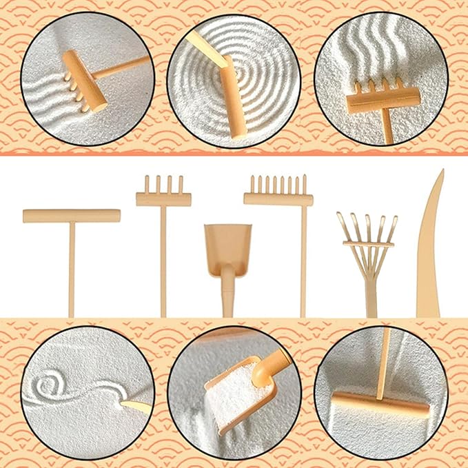 Pilarmuture 6pcs Mini Zen Garden Rake Tool,DIY Sand Zen Garden Tools for Office,Tasteful and Elegant Zen Garden Tools,Meditation Rock Sand Garden Accessories(Beige)