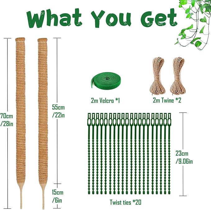 2 Pack 27.56 Inch Bendable Moss Pole for Monstera,70cm Monstera Plant Support Stakes Moss Sticks for Climbing Indoor Plants Pothos Philodendron,Coir/Coco Plant Trellis for Potted Climbers Houseplants