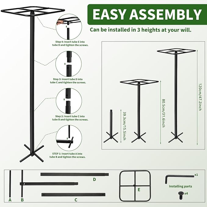 2 Pcs Heavy Duty Dragon Fruit Trellis 12"x12"x50", Adjustable Metal Dragon Plant Support Stand, Durable Vertical Trellis for Climbing Plants, No-Hammer Assembly for Outdoor Garden(Square)
