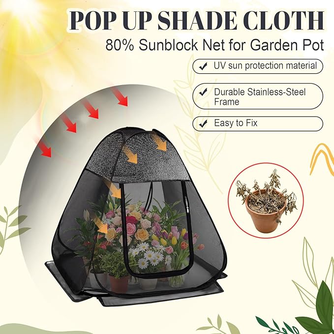4 Pack Pop up Plant Shade Tent with UV Top, Garden Mesh Tent Cover with Zipper Door and 16 Stakes, Sunblock Plant Shade Cloth for Outdoor Vegetables Flowers Shrubs(22x22x23in)