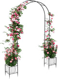 Metal Garden Arch Trellis for Climbing Plants Outdoor, 8.2FT Garden Arbors Archway Arched Trellis with Planter Boxes, Wedding Arches for Ceremony Arch Backdrop Stands for Party Decorations, Black